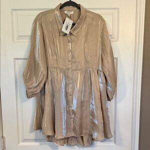 NEW! Umgee Cream Metallic Button-Up Tunic